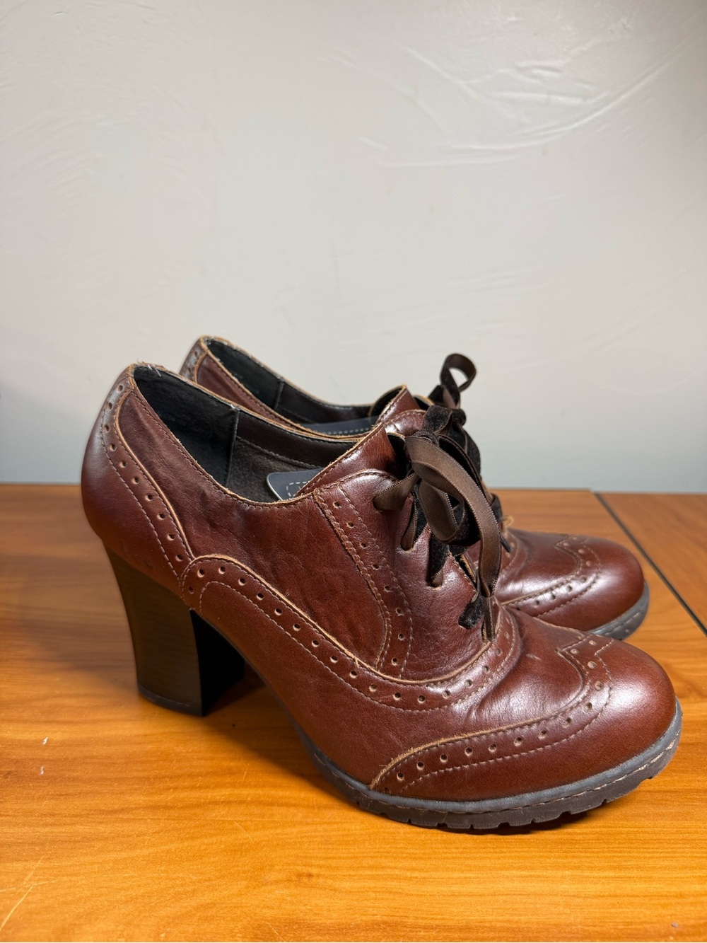 B.O.C. Zandi Brouge Brown Oxford Pump Heel Lace Up Chunky Academia Leather W9 - Picture 4 of 9